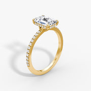 Emerald Cut - Pave Band Hidden Halo - Classic Engagement Ring- 18 K Gold